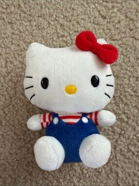 Hello Kitty Plush - White with Red Bow and Blue Overalls